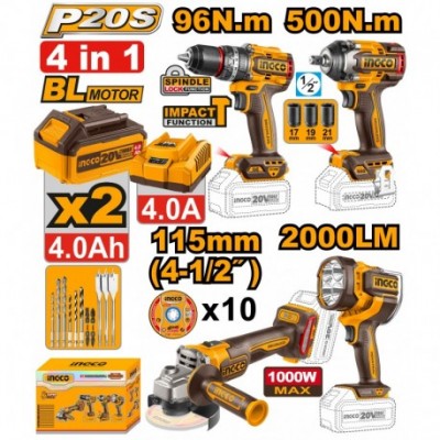 Набор из 4 аккумуляторных инструментов INDUSTRIAL INGCO COSLI241292