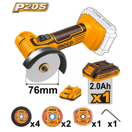 Беспроводная мини-угловая шлифовальная машина INGCO CAGLI76017