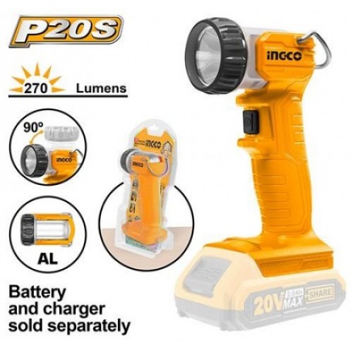 Фонарик совместим с аккумулятором без аккумулятора INGCO CWLI2038