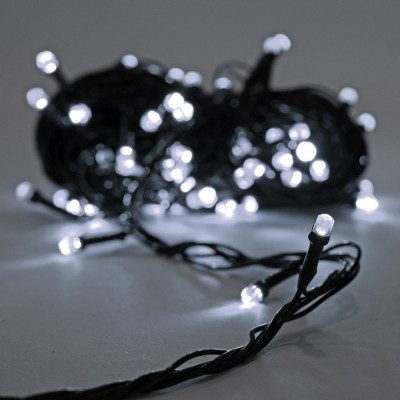 Гирлянда, GLOBAL CHRISTMAS, 100 светодиодных лампочек, 10 м, белый, черный