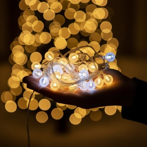 Instalatie luminoasa pe baterii, GLOBAL CHRISTMAS, 32 becuri LED, 5.5 m, Alb Cald