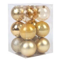 Set globuri de craciun, GLOBAL CHRISTMAS, 12 buc, 8cm, Auriu