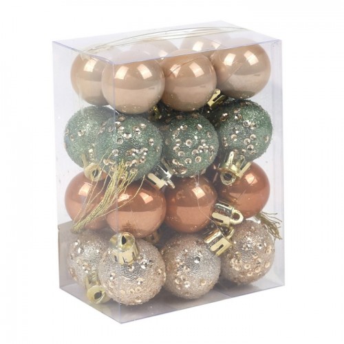 Set globuri de craciun, GLOBAL CHRISTMAS, 24 buc, 3cm, Oliv/Sampanie