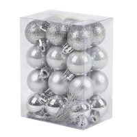 Set globuri de craciun, GLOBAL CHRISTMAS, 24 buc, 3cm, Argintiu Set globuri de craciun, GLOBAL CHRISTMAS, 24 buc, 3cm, Argintiu