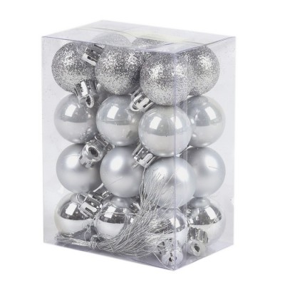 Set globuri de craciun, GLOBAL CHRISTMAS, 24 buc, 3cm, Argintiu