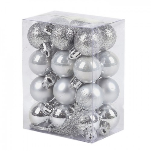 Set globuri de craciun, GLOBAL CHRISTMAS, 24 buc, 3cm, Argintiu