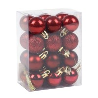 Set globuri de craciun, GLOBAL CHRISTMAS, 24 buc, 3cm, Bordo