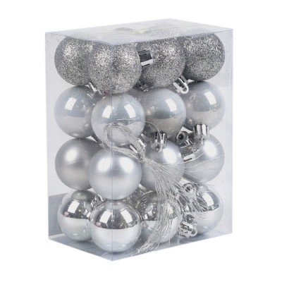 Set globuri de craciun, GLOBAL CHRISTMAS, 24 buc, 4cm, Argintiu