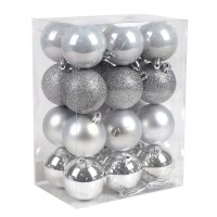 Set globuri de craciun, GLOBAL CHRISTMAS, 24 buc, 6cm, Argintiu