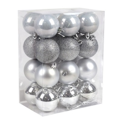 Set globuri de craciun, GLOBAL CHRISTMAS, 24 buc, 6cm, Argintiu