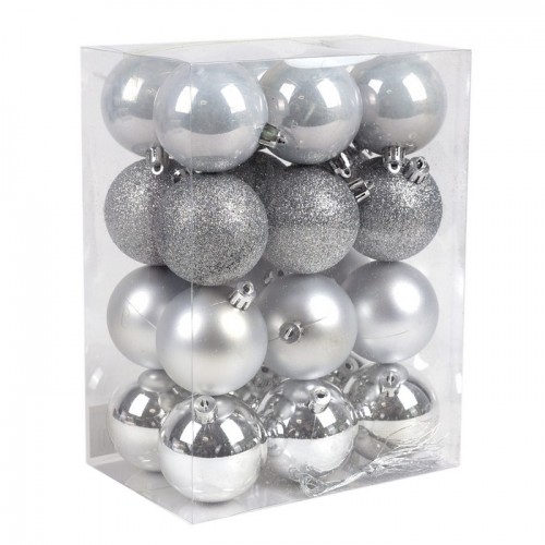 Set globuri de craciun, GLOBAL CHRISTMAS, 24 buc, 6cm, Argintiu
