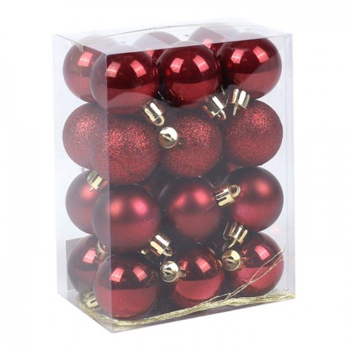 Set globuri de craciun, GLOBAL CHRISTMAS, 24 buc, 4cm, Bordo
