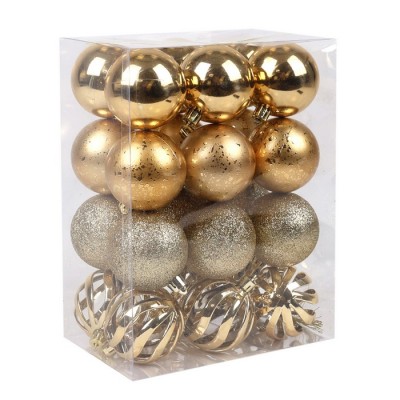 Set globuri de craciun, GLOBAL CHRISTMAS, 24 buc, Auriu, 6cm