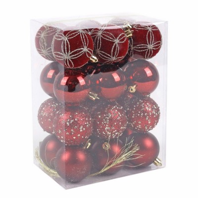 Set globuri de craciun, GLOBAL CHRISTMAS, 24 buc, Bordo, 6cm
