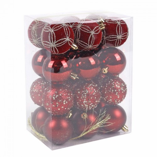 Set globuri de craciun, GLOBAL CHRISTMAS, 24 buc, Bordo, 6cm