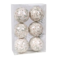 Set globuri de craciun, GLOBAL CHRISTMAS, 6 buc, 8 cm, Alb, Cu imprimeu