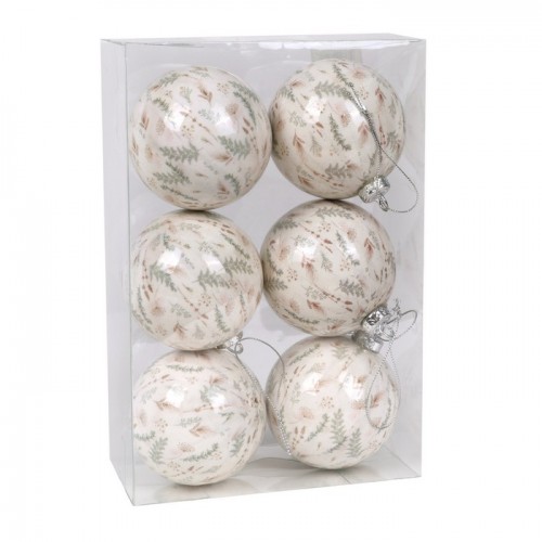 Set globuri de craciun, GLOBAL CHRISTMAS, 6 buc, 8 cm, Alb, Cu imprimeu