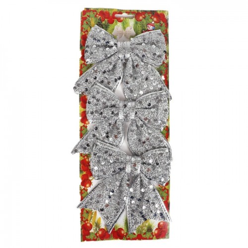Набор декоративных бантов GLOBAL CHRISTMAS, 3 шт., 11x14 см, серебристый